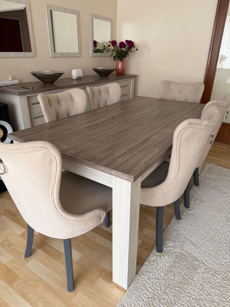 Eettafel + eetstoelen, Cinq personnes ou plus, 150 à 200 cm, 50 à 100 cm, Comme neuf
