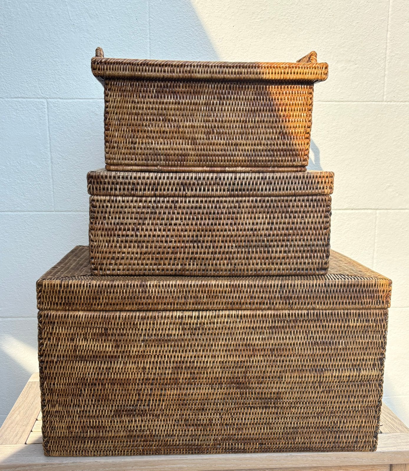 Set rieten boxen en mand, Ophalen, Zo goed als nieuw, Mand