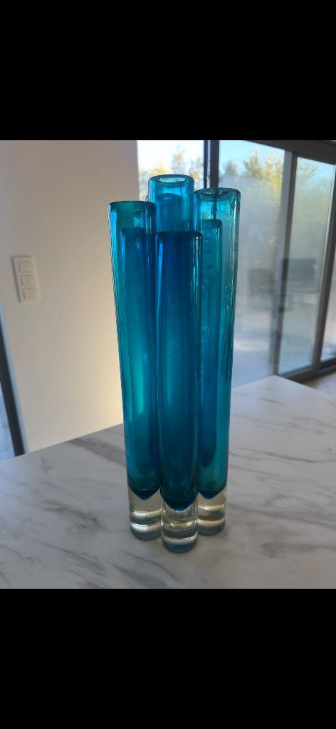 Retro vaas, Ophalen, Gebruikt, Blauw, Glas