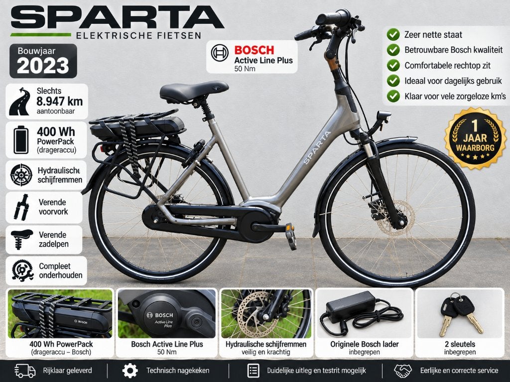 Sparta e-bike 2023 – Bosch active plus– maat 53 –400 Wh accu, 50 km par batterie ou plus, Enlèvement, Utilisé, 51 à 55 cm