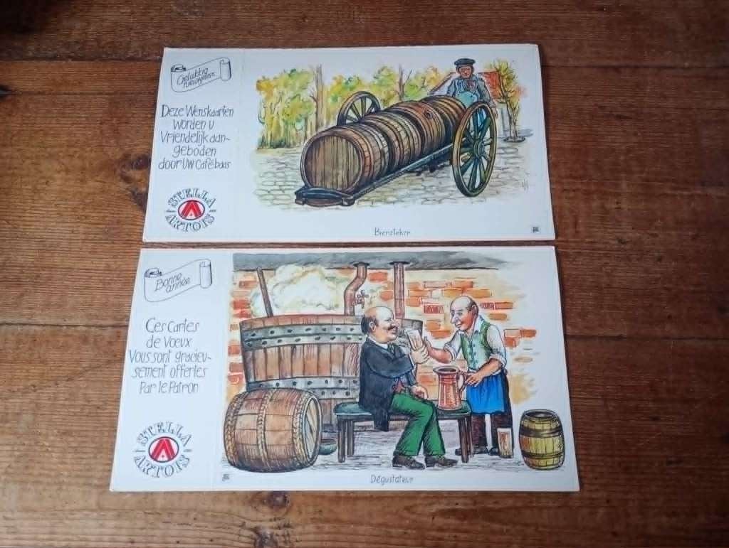 Brouwerijbier twee ansichtkaarten Stella Artois, Ophalen of Verzenden, Zo goed als nieuw, Reclamebord, Plaat of Schild, Stella Artois