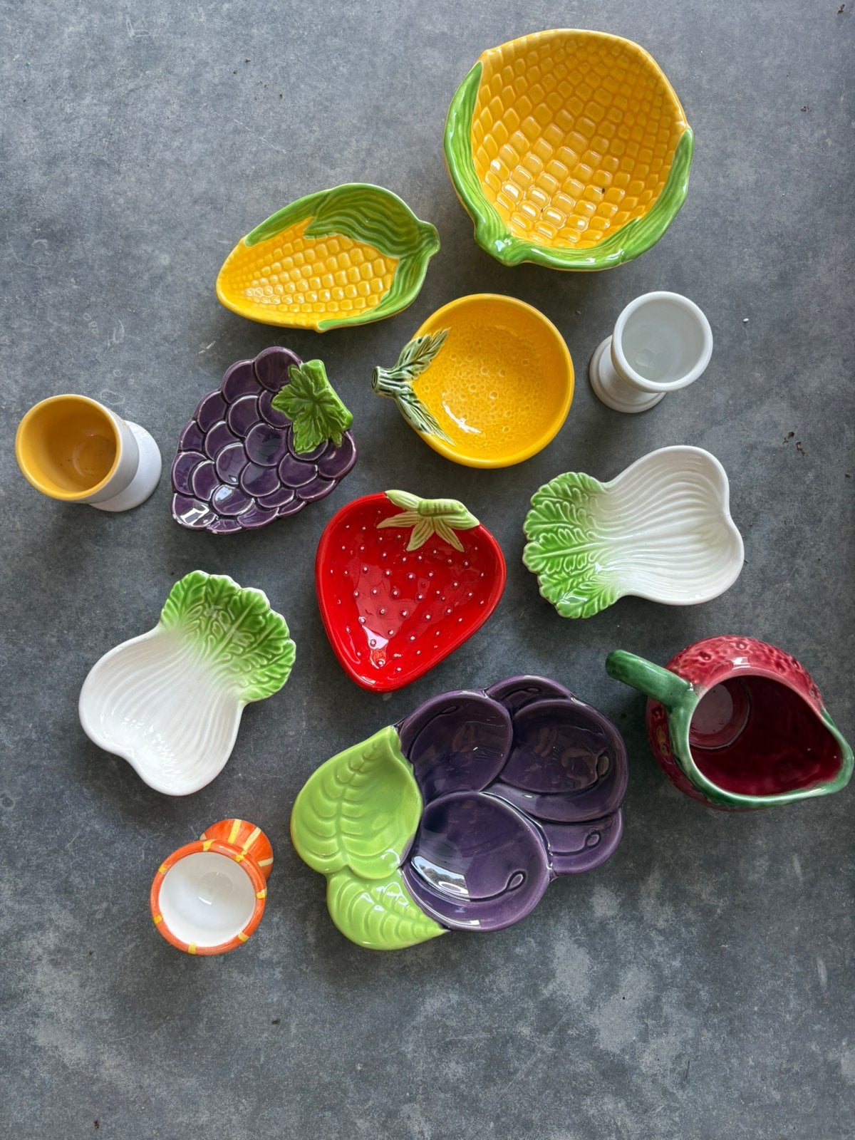 Vintage fruit- & groenteschaaltjes in keramiek –kleurrijk, Ophalen, Zo goed als nieuw