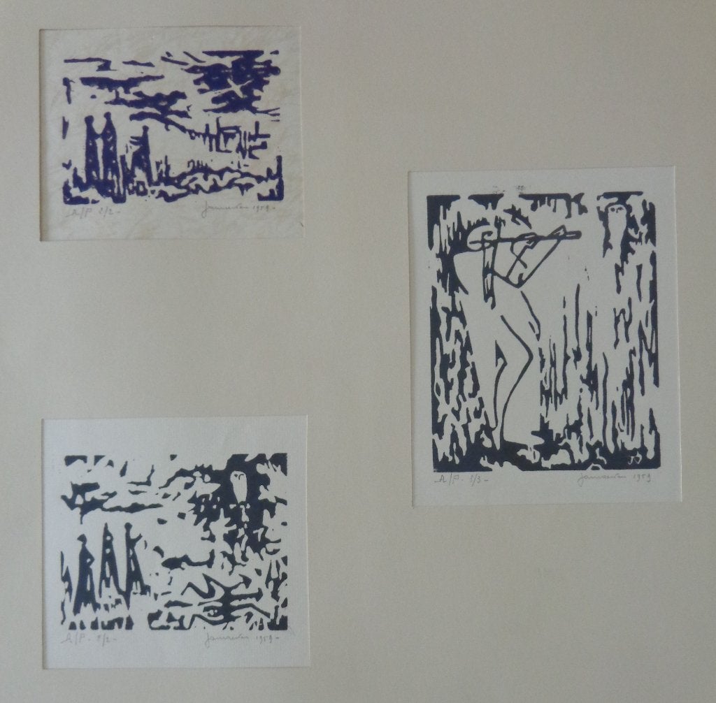 JAN VAERTEN / LOT 3 STUKS / LINOSNEDE / 65x50cm / SIG 1959, Gesigneerd, Ophalen of Verzenden, Linosnede