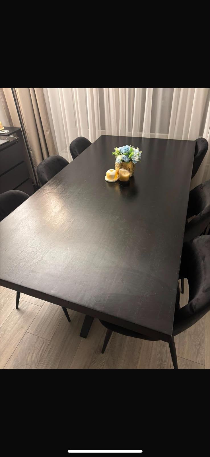Zwarte Eettafel + 6 stoelen, Ophalen, Zo goed als nieuw
