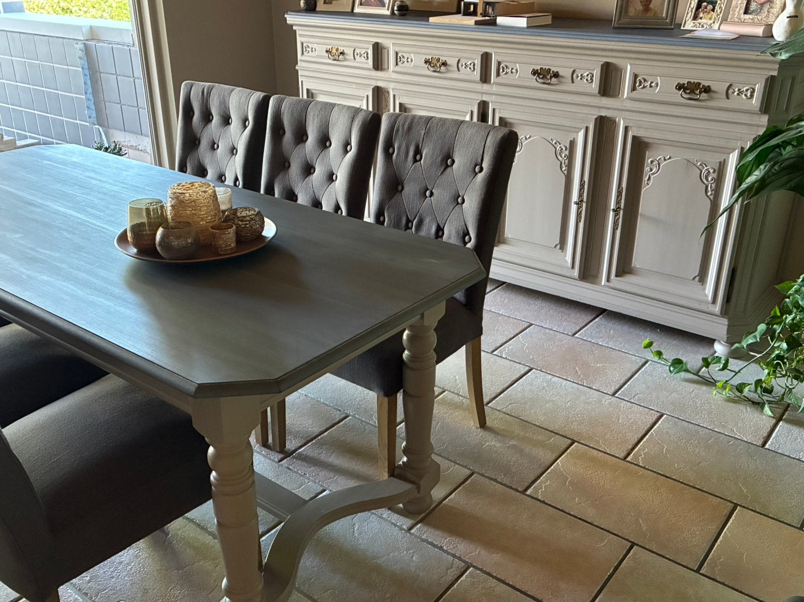 Unieke eike eetkamer, vitrinekast, kast, tafel + 6 stoelen, Ophalen, Gebruikt, Landelijk, 4 tot 6 stoelen