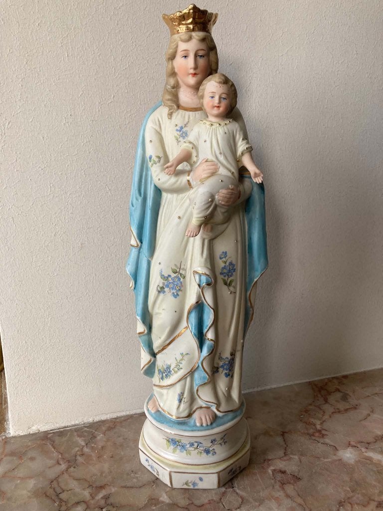 Beeld Maria in biscuit (32 cm), Ophalen