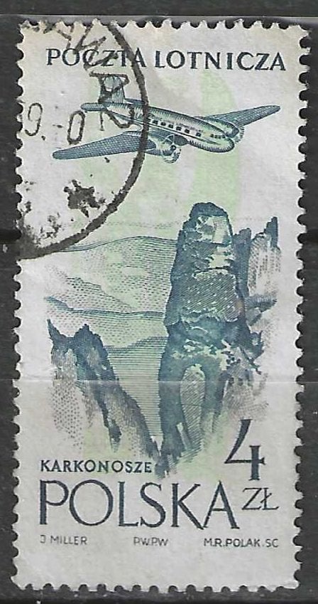 Polen 1957/1958 - Yvert 45PA - Karkonoszegebergte (ST), Postzegels en Munten, Postzegels | Europa | Overig, Gestempeld, Polen