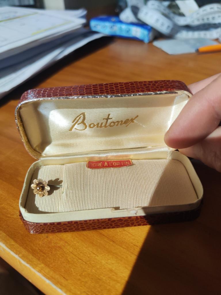 Épingle à cravate vintage Boutonex - Doré à l'or fin - Écrin, Ophalen, Gebruikt, Merk