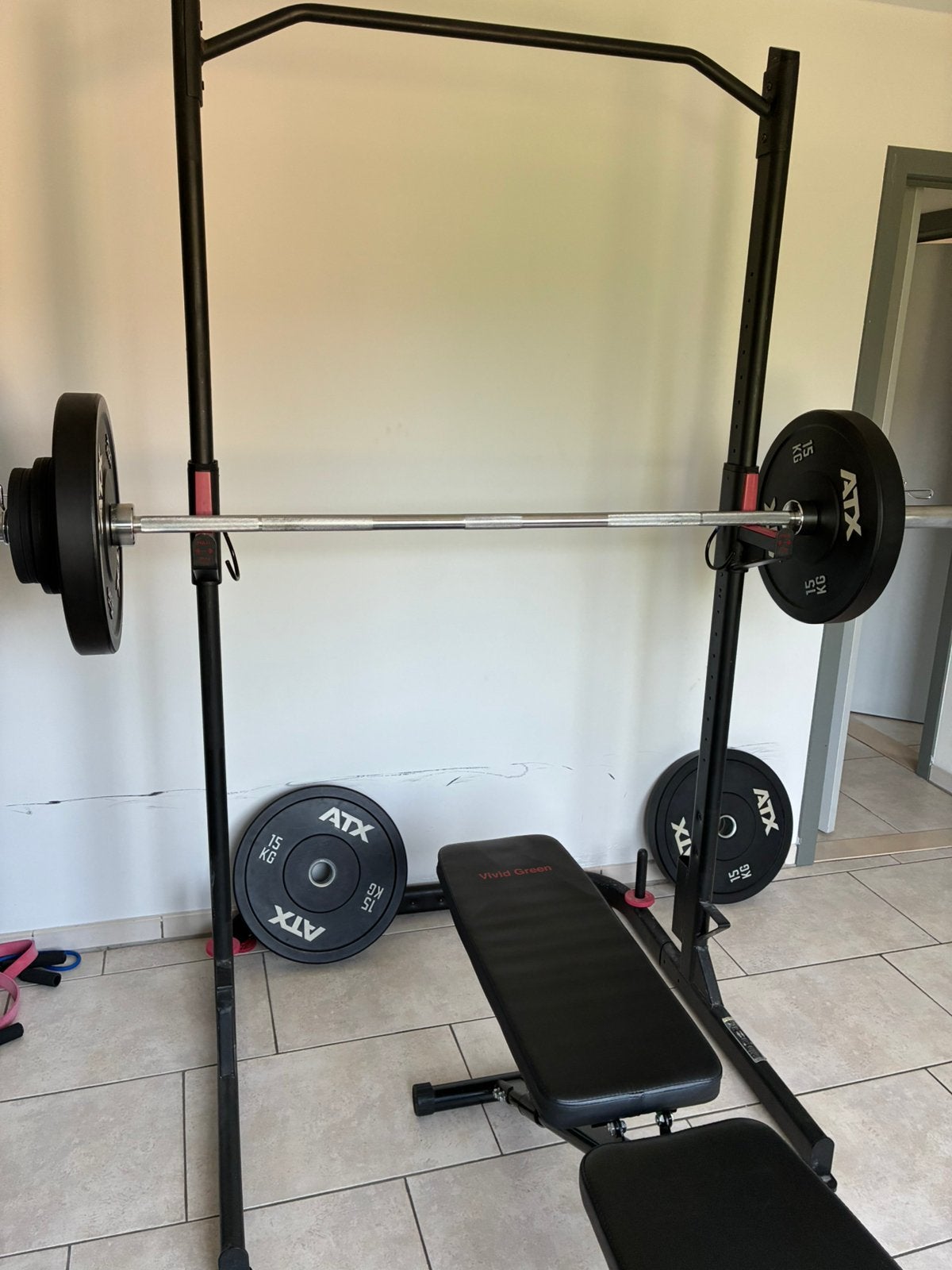 Bench press + squat rek, Sport en Fitness, Fitnessmaterialen, Ophalen, Zo goed als nieuw