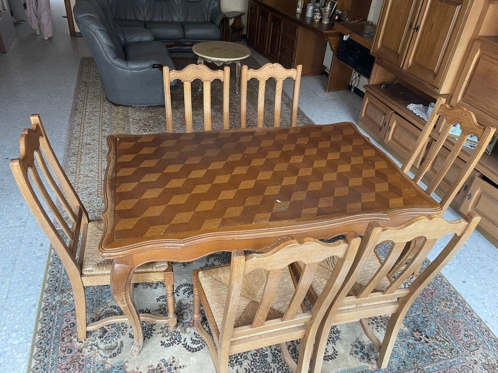 Tafel met 6 stoelen, Huis en Inrichting, Tafels | Eettafels, Ophalen, Gebruikt, 100 tot 150 cm, Eikenhout