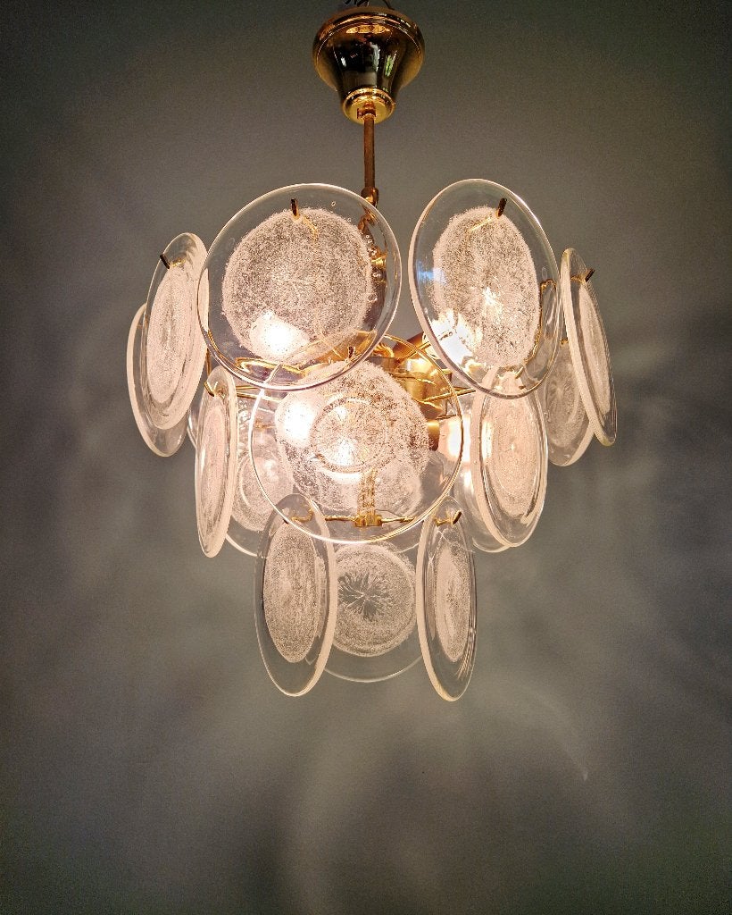 Kroonluchter van Murano glas met schijf, Italië, jaren 70, Ophalen of Verzenden