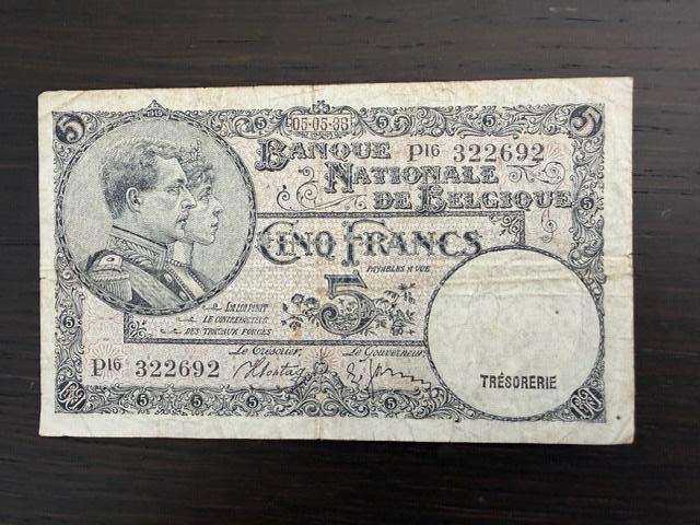 5 frank 1888, Postzegels en Munten, Bankbiljetten | België, Verzenden, Los biljet