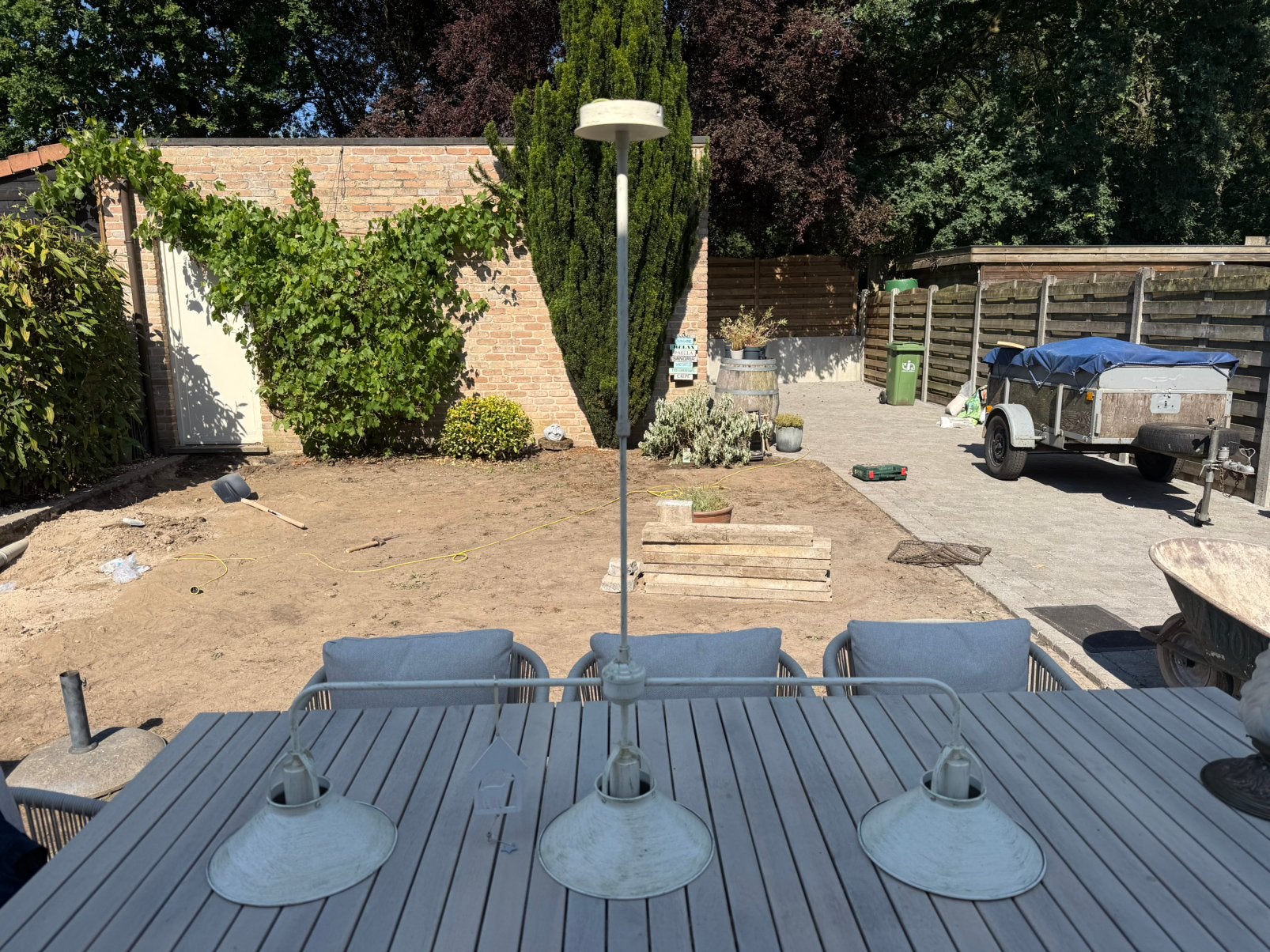 Luster met 3 lampen, Tuin en Terras, Ophalen, Gebruikt