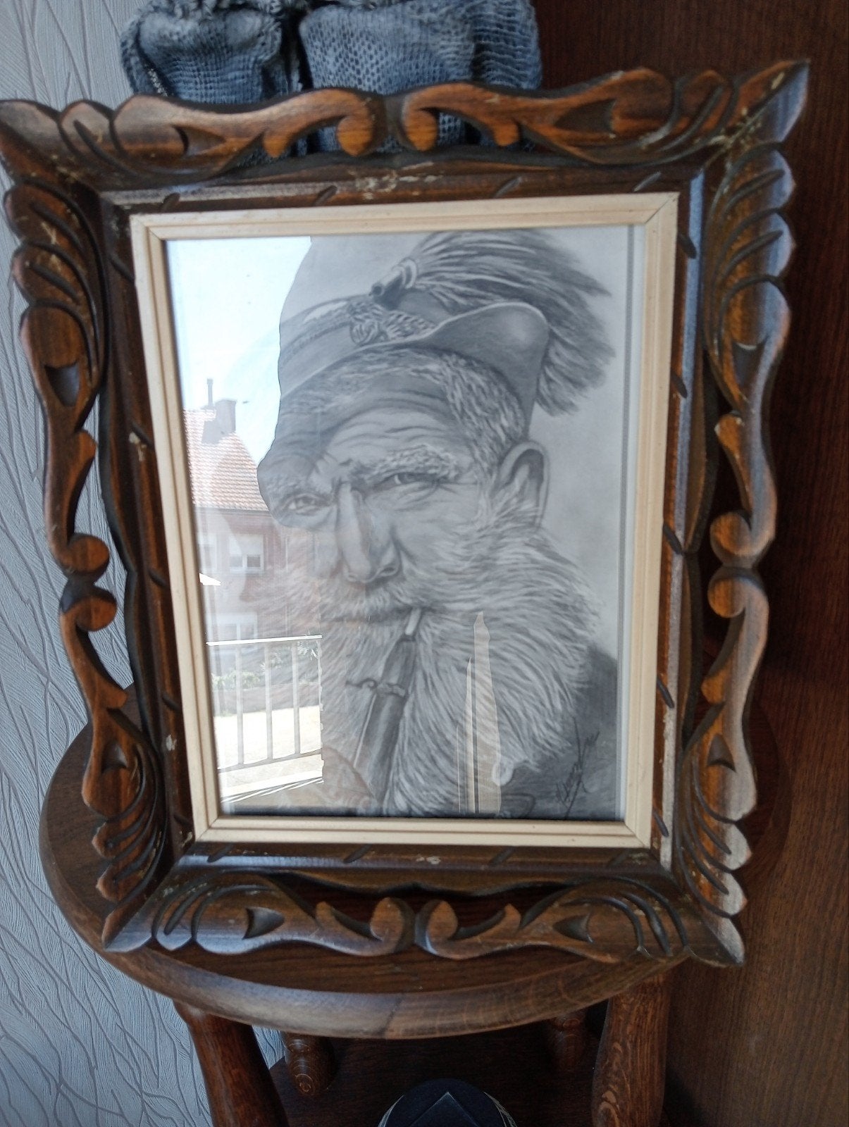 dessin dans un cadre en bois, Enlèvement ou Envoi, Dessin
