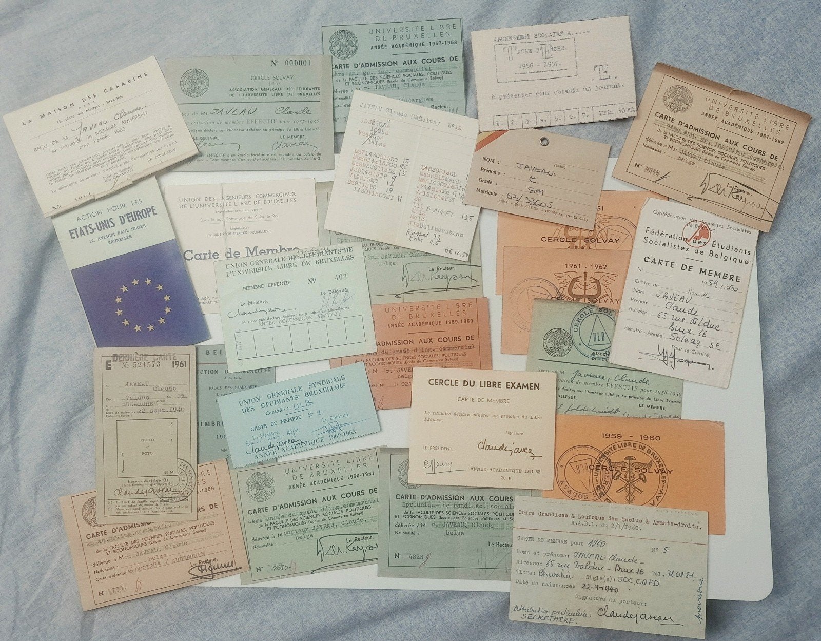 ULB cartes de membre cercles ea  Claude Javeau, Enlèvement ou Envoi