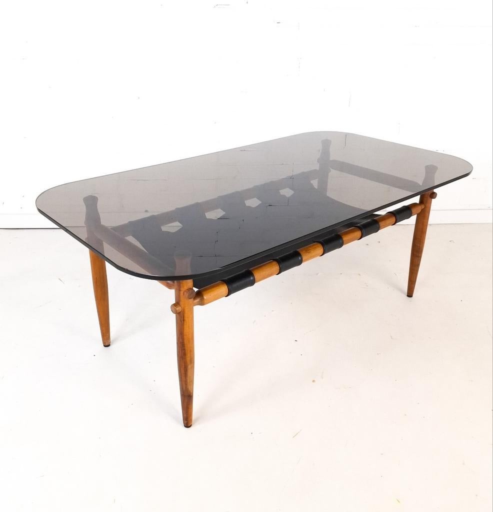 Vintage salontafel Deens design jaren 70 teak/glas, Huis en Inrichting, Ophalen, Glas