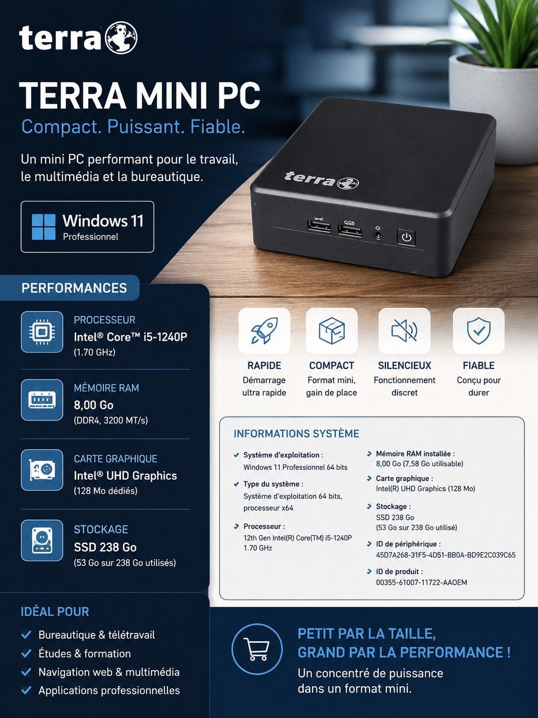 Mini-PC Terra : Intel Core i5 Windows 11 pro, Computers en Software, SSD