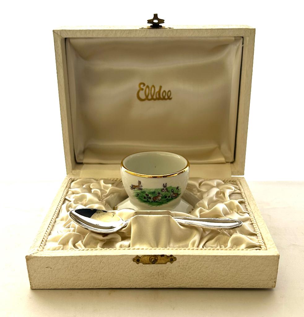 Limoges porselein vintage eierdop verzilverd lepel Elldee, Antiquités & Art, Antiquités | Porcelaine, Enlèvement ou Envoi
