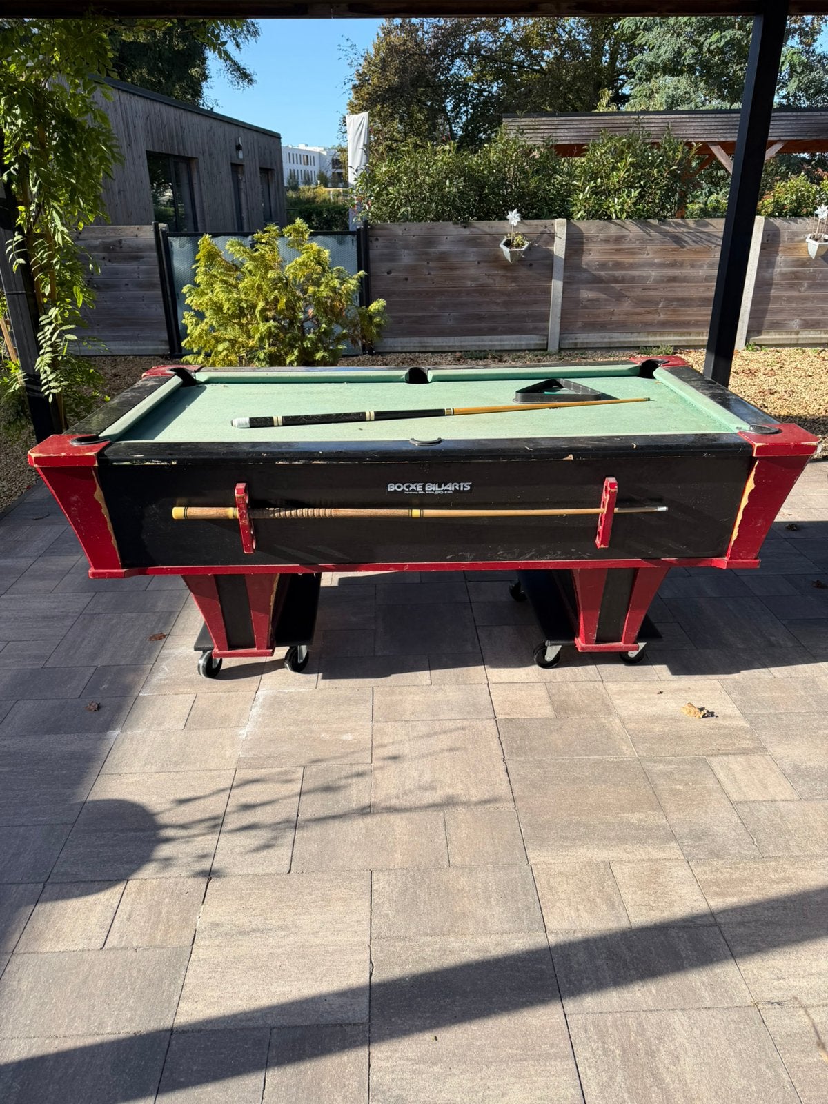 Een oud 6f poolbiljart met leien plaat., Ophalen, Gebruikt, Pooltafel