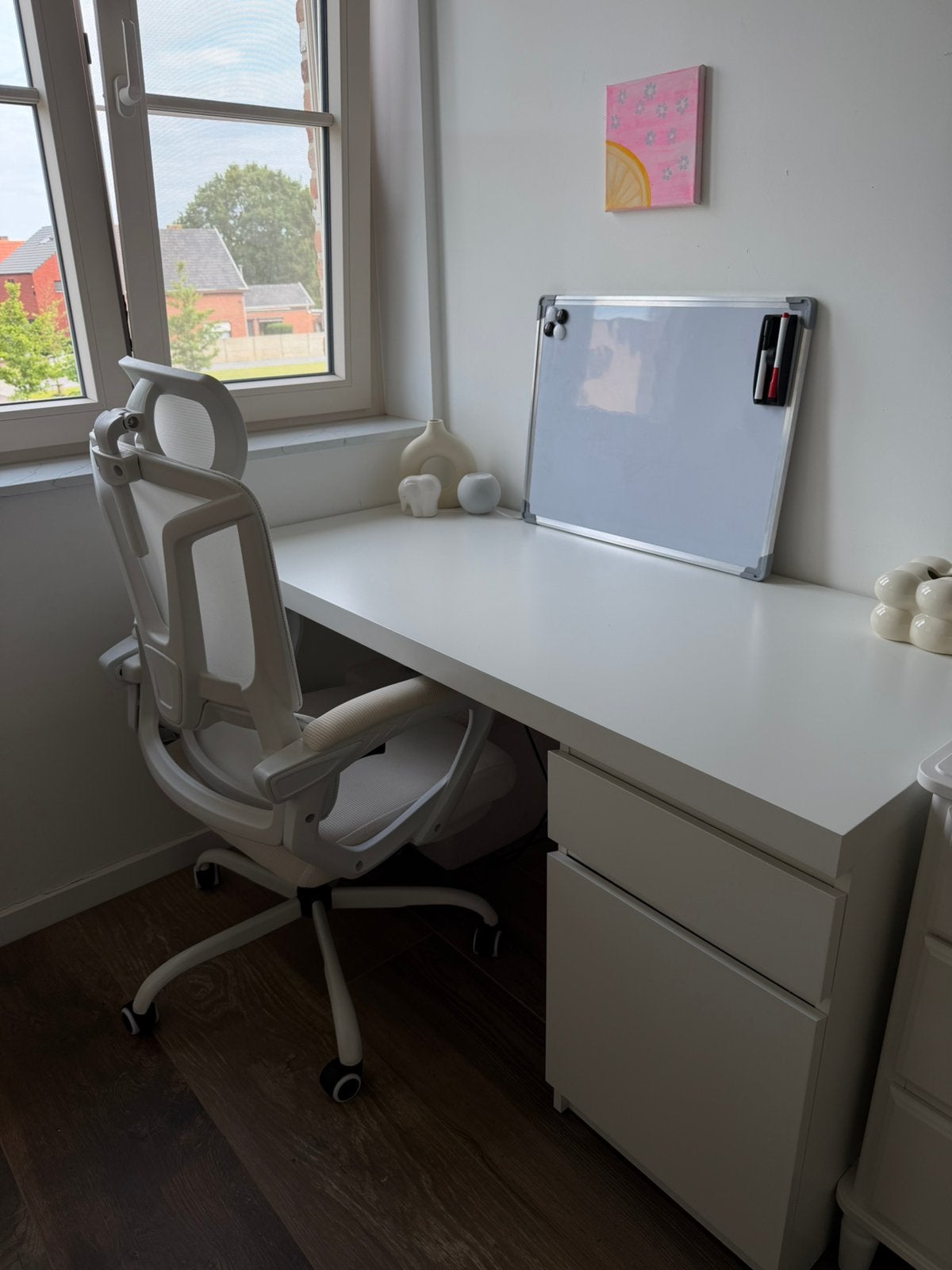 Bureau + chaise ergonomique/confortable, Maison & Meubles, Bureaux, Comme neuf, IKEA, Blanc, Enlèvement