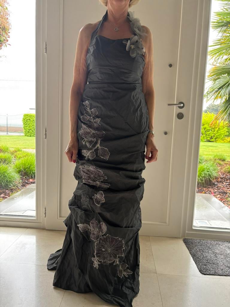 Luxe Linea Raffaelli jurk maat 40 + bijpassende sjaal, Galajurk, Zwart, Zo goed als nieuw, Ophalen