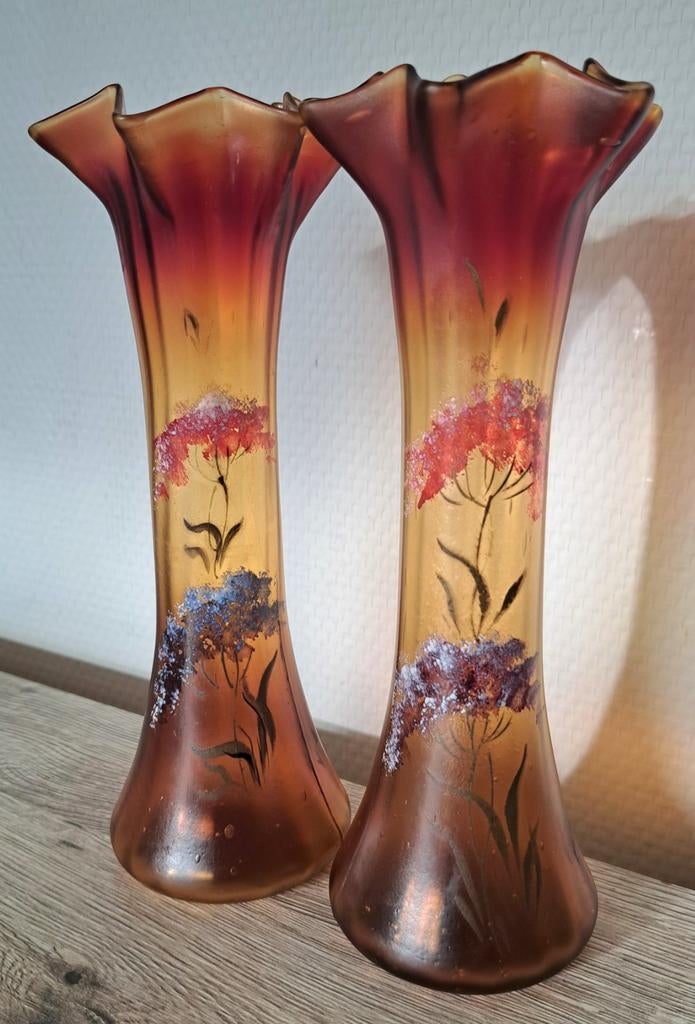 Art Nouveau vazen, beschilderd glaspasta, collectie Legras, Ophalen of Verzenden