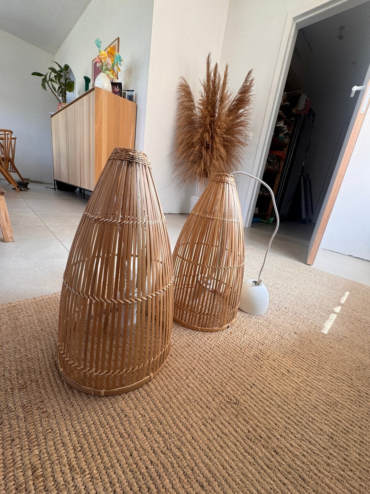 2 lampenkappen (rotan), Ophalen, Zo goed als nieuw