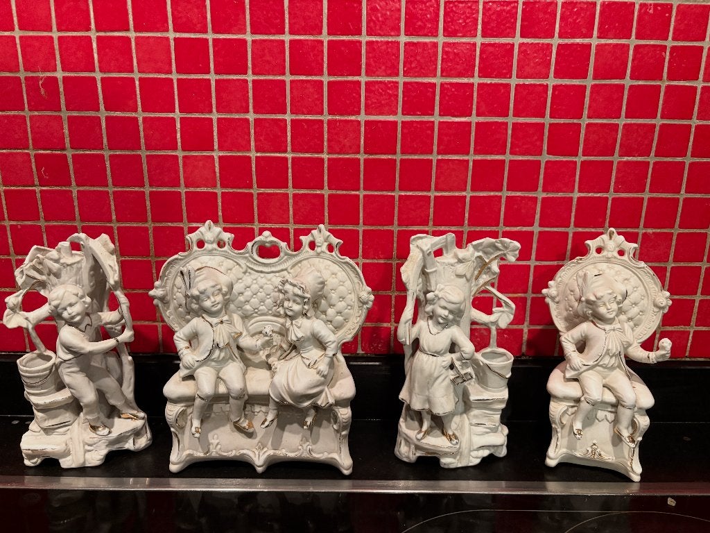 Set van 4 vintage biscuit porseleinen beeldjes, Verzamelen, Ophalen, Gebruikt, Mens