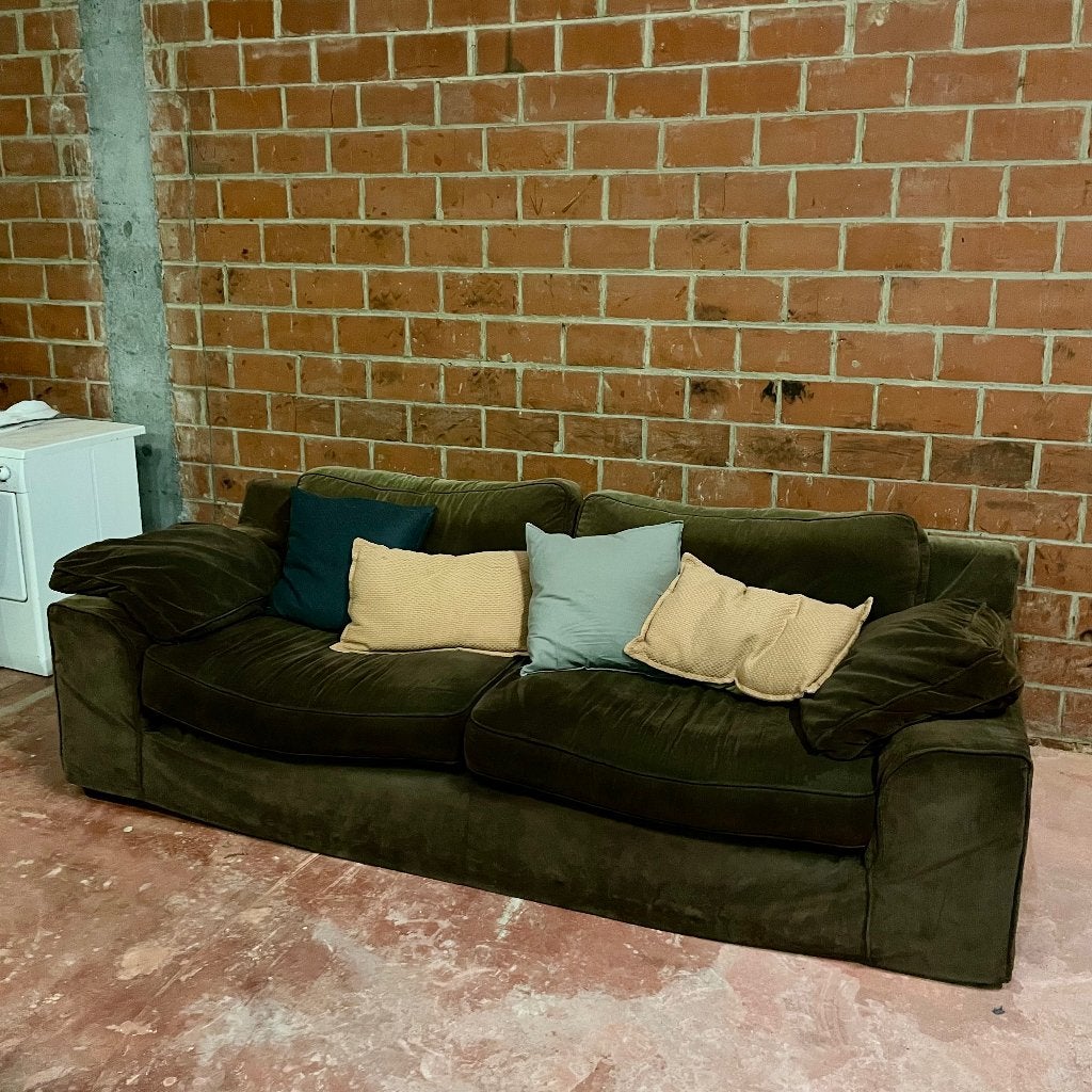 Zetel (stof, bruin), Huis en Inrichting, Ophalen, Gebruikt, 100 tot 125 cm, Driepersoons