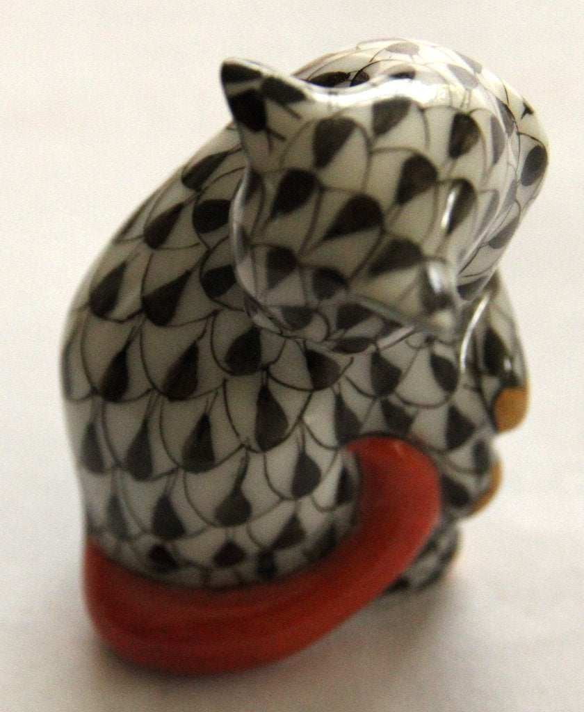 Zeldzaam Herend Porselein Kattenbeeldje #151 – Zwart Fishnet, Ophalen of Verzenden