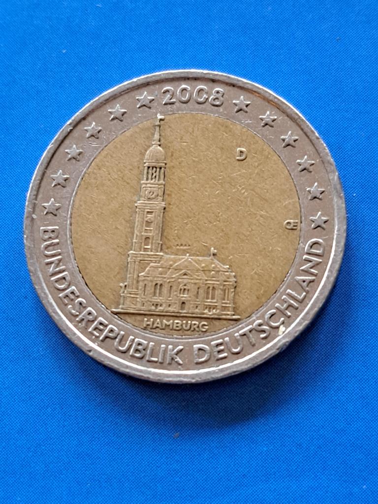 2008 D Allemagne 2 euros Hambourg Munich, Envoi, Allemagne, 2 euros, Monnaie en vrac