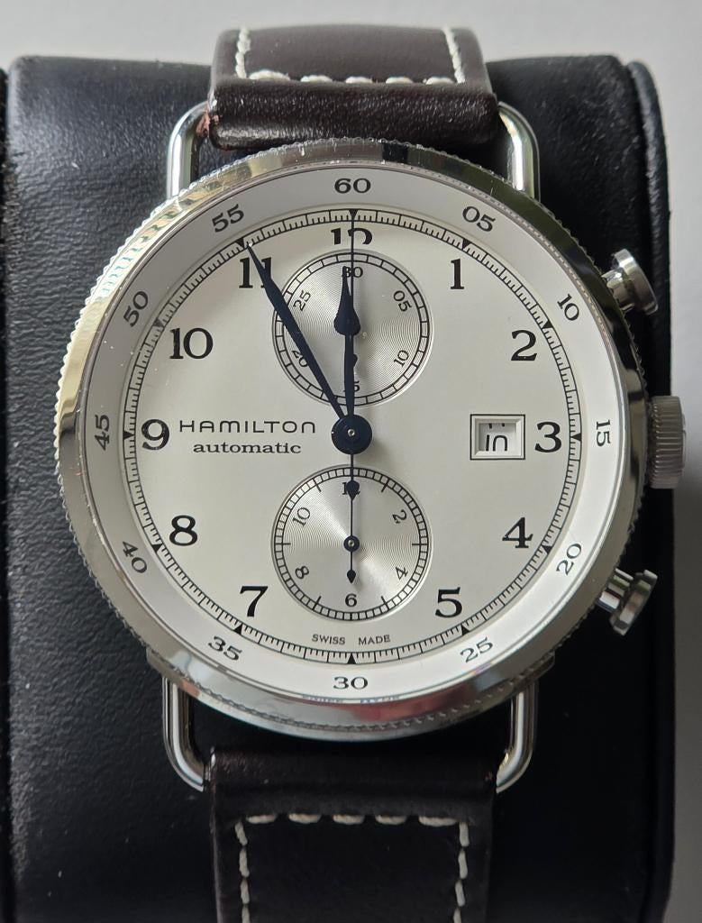 Hamilton Khaki Navy Pioneer Auto Chrono, Montre-bracelet, Autres marques, Cuir, Enlèvement