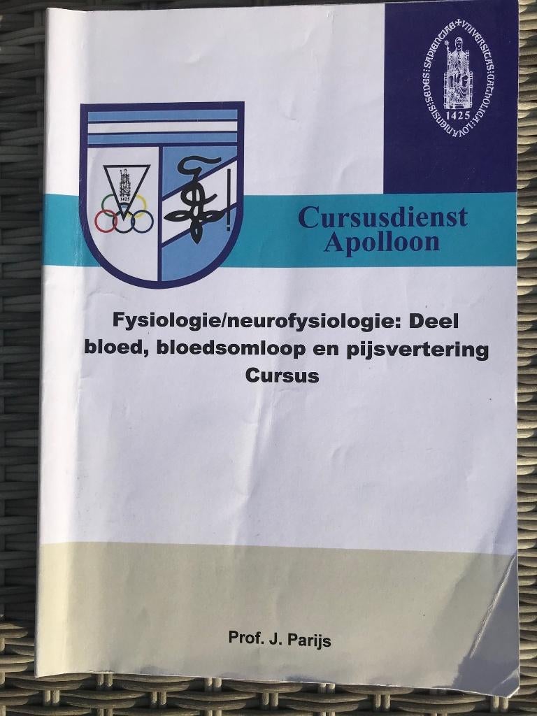 STUDIEBOEK - Fysiologie / Neurofysiologie - Prof. Jan Parijs, Boeken, Ophalen of Verzenden, Zo goed als nieuw, Hoger Onderwijs