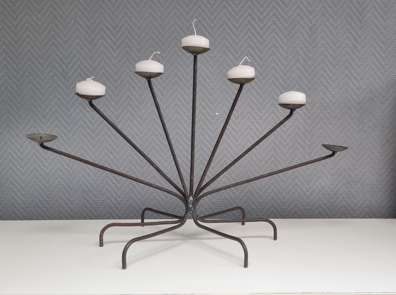 Chandelier / Porte-bougies 7 branches en métal noir Vintage, Enlèvement, Noir, Métal, Chandelier