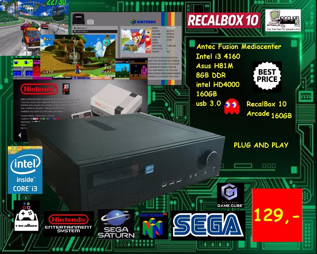 Antec fusion i3 4130 Asus 8gb  + recalbox10 arcade systeem, Ophalen, Refurbished