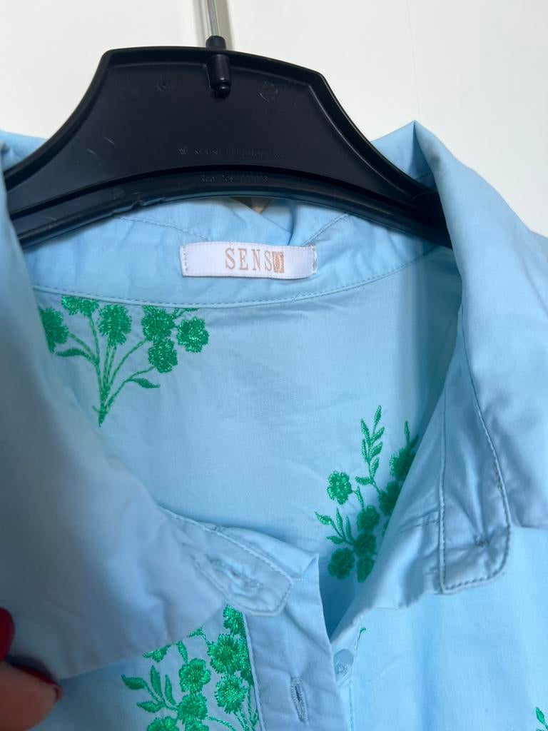 SENSO lichtblauw dameshemd met borduursel maat 36, Kleding | Dames, Ophalen of Verzenden, Zo goed als nieuw, Maat 36 (S), Blauw
