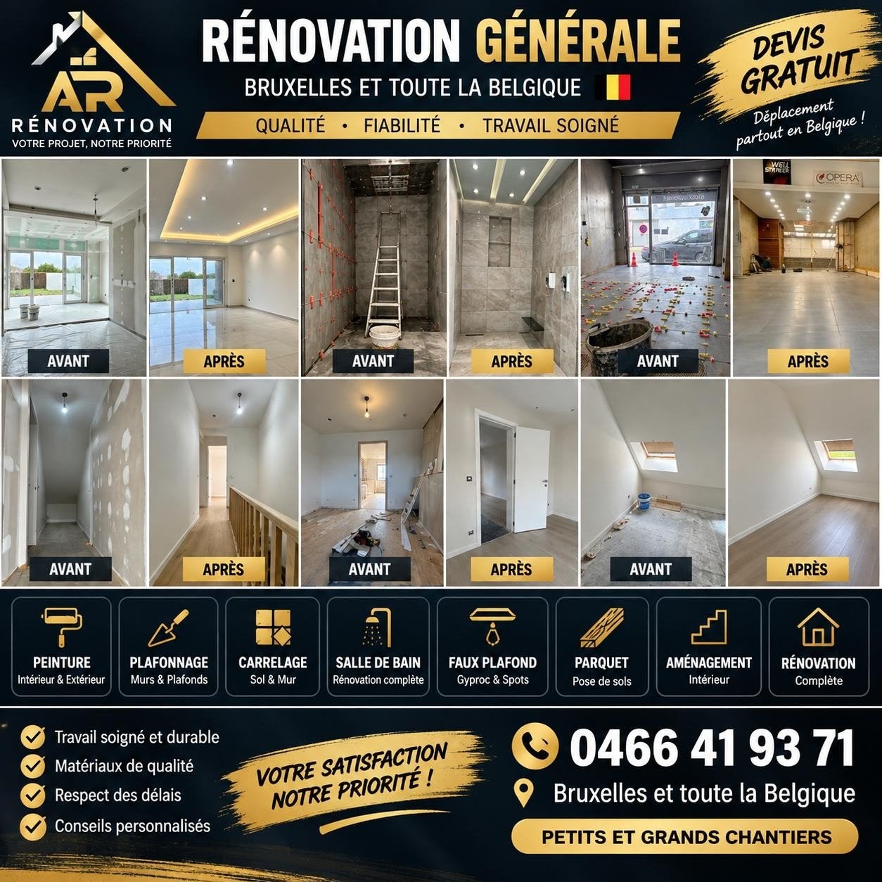 Rénovation –Peinture–Carrelage  Salle de bain Devis gratuit