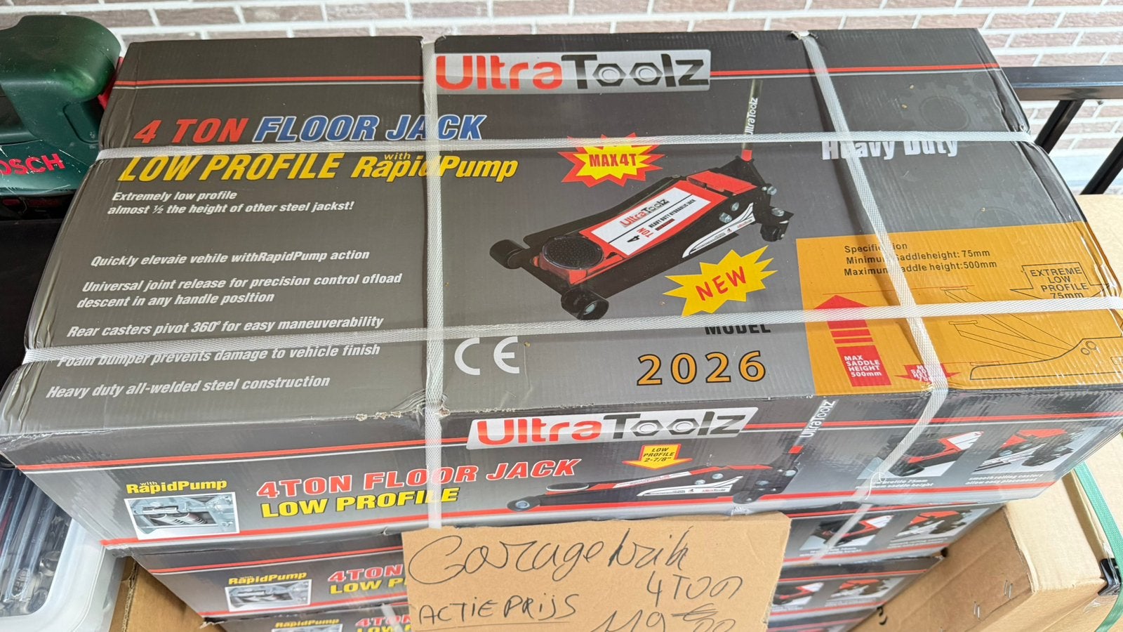 Garagekrik 4 ton Extra Lage profiel /Hydraulische Pomp, Auto diversen, Krikken, Ophalen, Nieuw