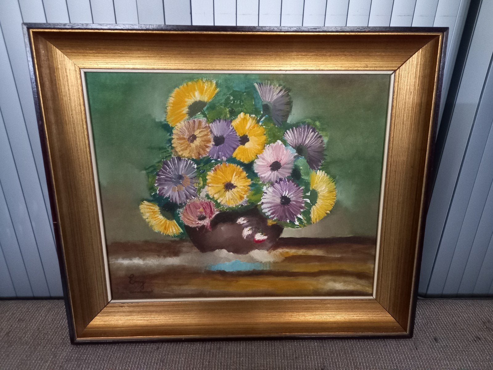 Schilderij, Enlèvement, Daté, Fleurs, Toile