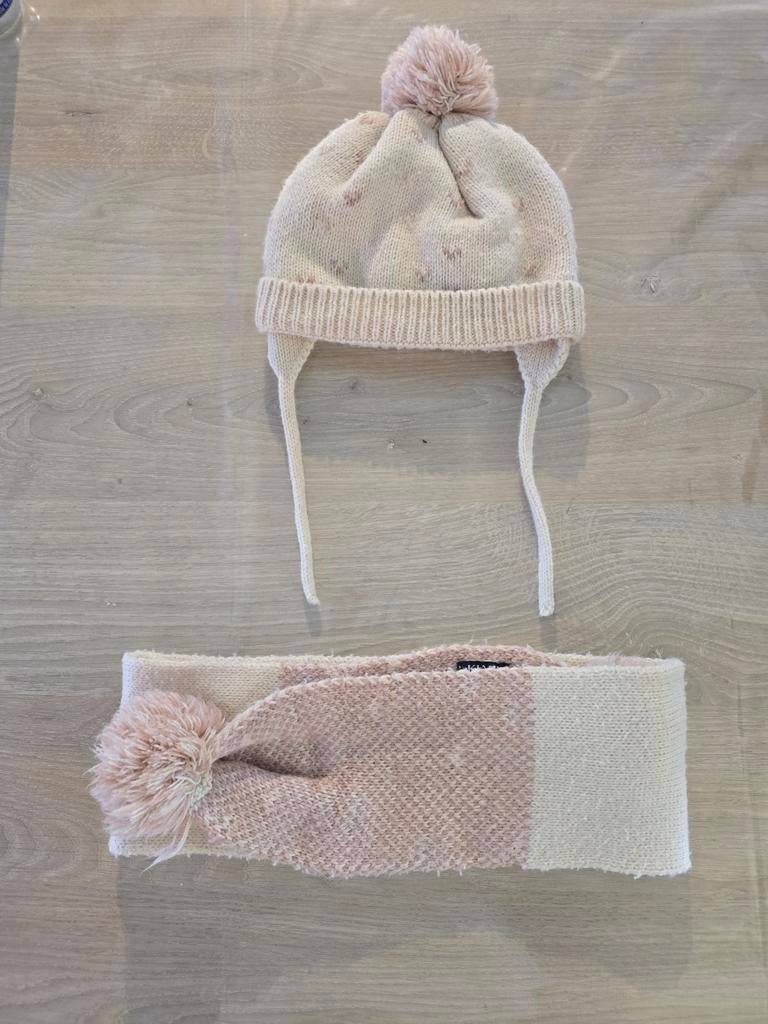 Ensemble bonnet oreilles + snood KIABI beige/rose pompon, Kiabi, Enlèvement ou Envoi, Ensemble, Utilisé