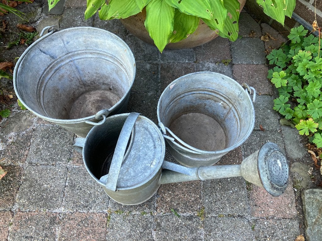 Brocante zinken emmers en gieter, Antiek en Kunst, Ophalen
