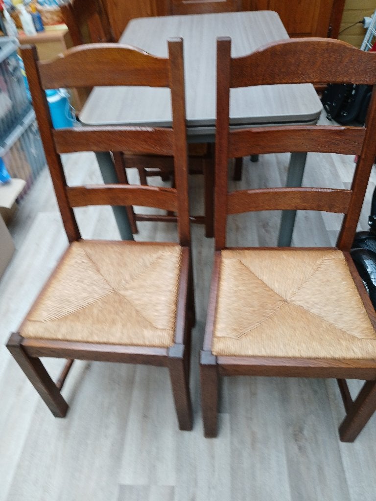 Eiken stoelen met rietenzit, Ophalen, Gebruikt, Bruin, Vier