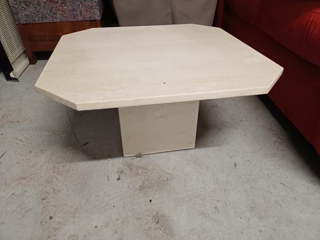 Salontafel in travertijn 60x60cm, Ophalen, Vierkant, 55 tot 75 cm, Zo goed als nieuw