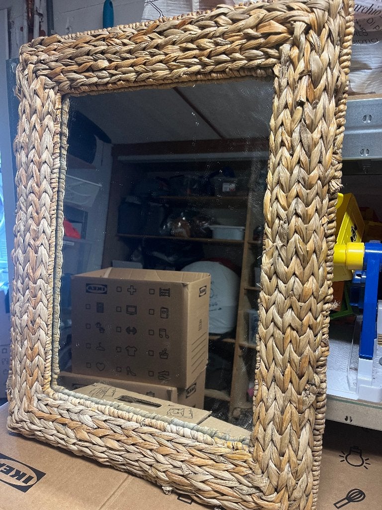 Rotan spiegel, Huis en Inrichting, Woonaccessoires | Spiegels, Ophalen, Minder dan 50 cm, Gebruikt, Minder dan 100 cm