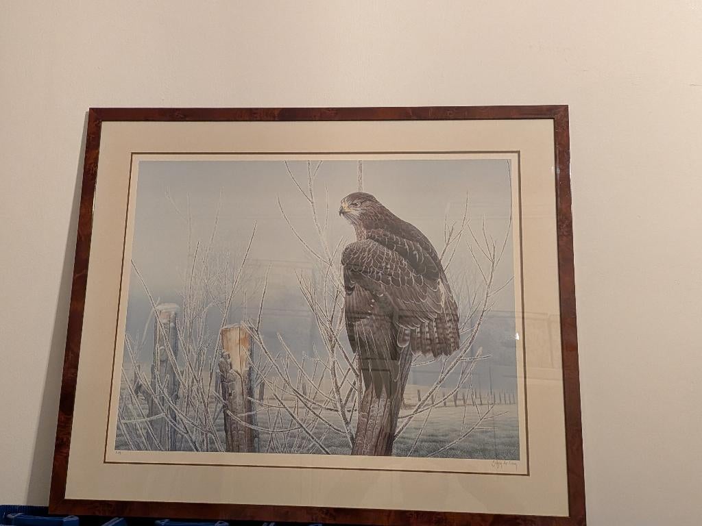 Gesigneerd, ingekaderd kunstwerk Johan De Crem, wildlife, Antiek en Kunst, Ophalen