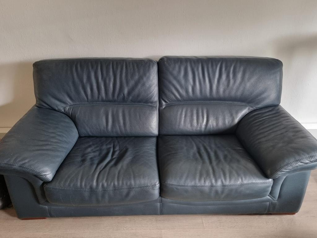 Leren zetel (donker blauw), Huis en Inrichting, Ophalen, Zo goed als nieuw, Leer
