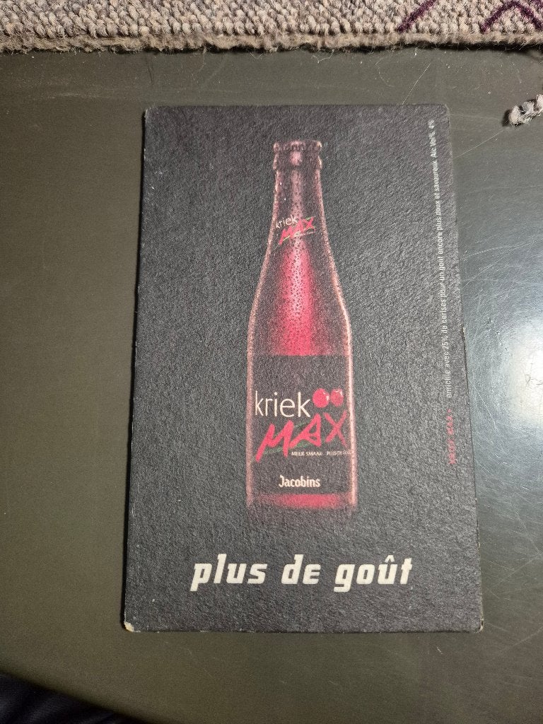 Sous bock kriek Max (modèle 2), Verzamelen, Ophalen of Verzenden, Gebruikt, Viltje(s), Overige merken