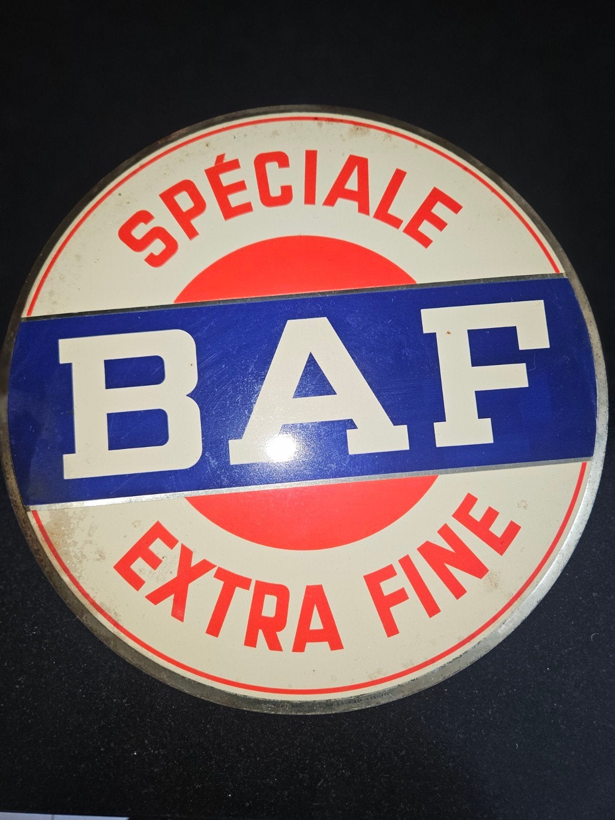 Ancienne plaque tôle publicitaire Bière BAF, Enlèvement ou Envoi, Utilisé, Panneau, Plaque ou Plaquette publicitaire, Autres marques