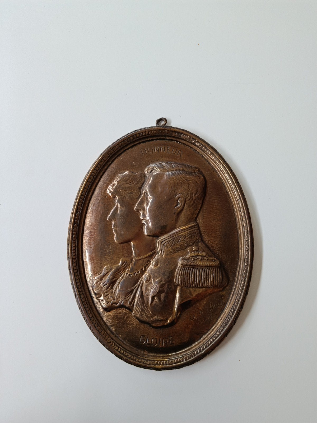 Uniek Antiek Bronzen Wandmedaillon – Koning Albert I & Elisa, Ophalen of Verzenden