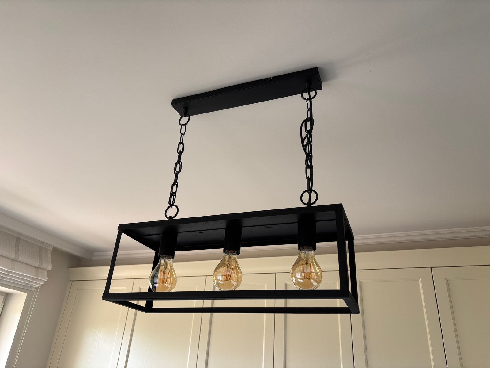 Industriële 3-lichts hanglamp zwart, Huis en Inrichting, Lampen | Hanglampen, Ophalen of Verzenden, Zo goed als nieuw, Metaal